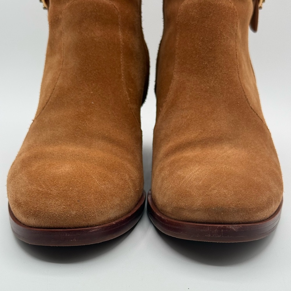 Tory Burch Marsden Tan Suede Booties | Classic Ankle Boots with Block Heel SZ 10 - Picture 4 of 16